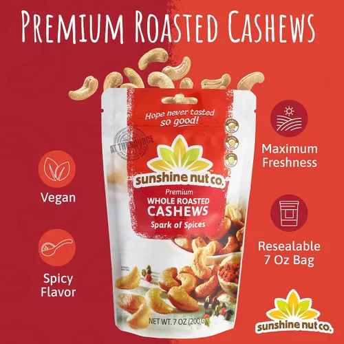 Vista 3 de Anacardos de Sunshine Nut Company 7 oz Lightly Salted, Gluten Free, Peanut Free, Vegan, GMO Free, Snack Packs for Kids and Adults, For Lunchboxes