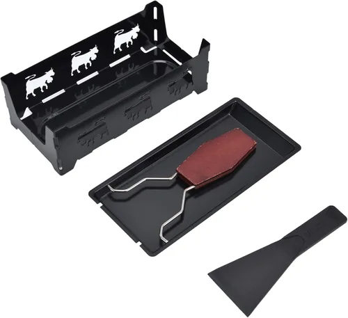 Vista 6 de Mini parrilla de raclette de queso, herramienta antiadherente con mango para placa suiza, rectangular, hierro caoba, parrillas de raclette negras