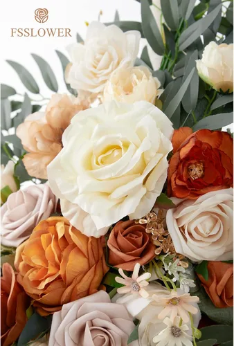 Vista 6 de Kit de flores para arco de boda con cortinas (paquete de 4) – 2 guirnaldas artificiales de terracota de lujo con 2 cortinas transparentes