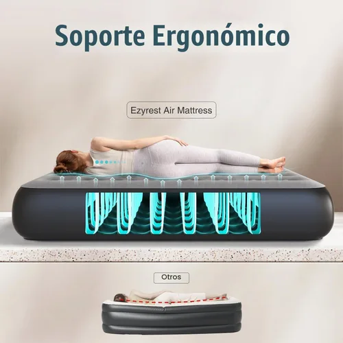 Vista 4 de Ezyrest Colchón de aire Queen con bomba incorporada, colchón inflable de doble altura de 13 pulgadas con parte superior flocada suave y bolsa de 13