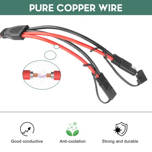 Vista 2 de Cable divisor SAE Y de 10 AWG, cable de extensión SAE de 1 a 2 vías Con adaptador de polaridad inversa SAE, cable de alimentación de CC automotriz