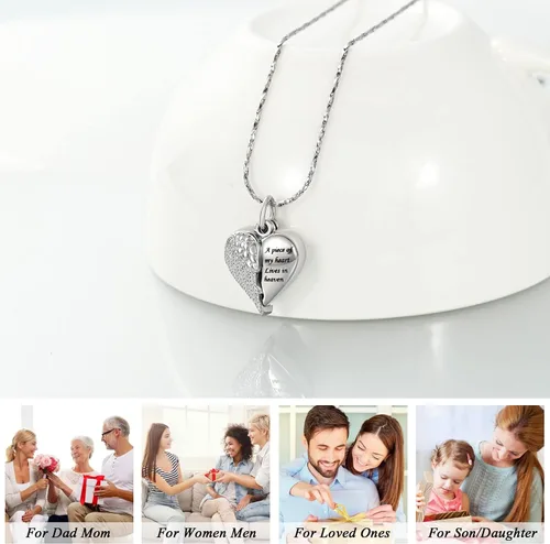 Vista 23 de Imrsanl Collar con dije de urna de cremación en forma de corazón para cenizas humanas – Un pedazo de mi corazón vive en el cielo