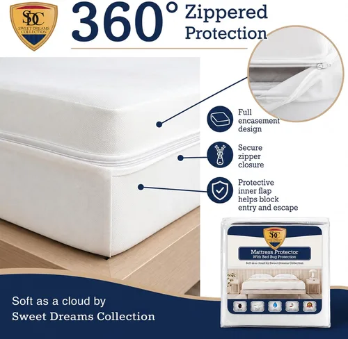 Vista 6 de Protector de colchón King con cremallera, barrera de ácaros resistente al agua, funda de colchón de 6 caras, se adapta a 78 x 80 x 12 pulgadas