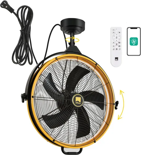 Vista 8 de Orison Ventilador de techo impermeable para exteriores de 24.8 pulgadas, 6 velocidades, cable enchufable, ventilador de garaje con control remoto