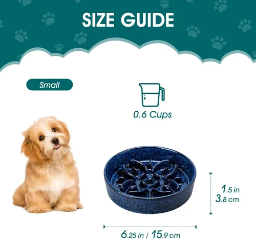 Vista 2 de vancasso Cuencos de alimentación lenta de cerámica para perros, cuencos de comida para perros con rompecabezas con laberinto floral, plato Azul
