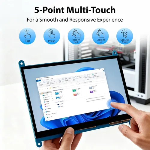 Vista 4 de ELECROW 7 Pulgadas 1024×600 Pantalla Táctil para Raspberry Pi: Pantalla LCD IPS de Toque Capacitivo, Mini Monitor Portátil Compatible con Raspberry