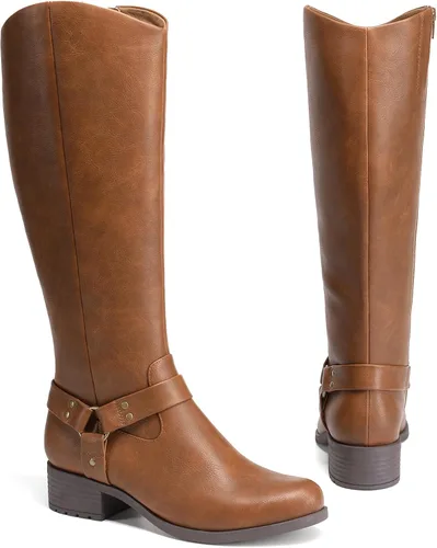 Vista 3 de DREAM PAIRS Botas para mujer hasta la rodilla, cómodas botas de equitación con cremallera lateral