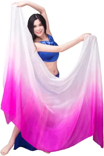 Vista 7 de Nimiman Mujeres 100% Seda Real Vientre Danza Velos Bailando Mano Bufandas Color Gradual Tamaño Adulto
