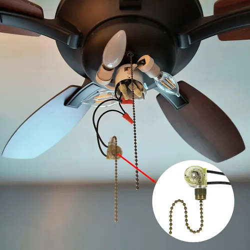 Vista 3 de Zing Ear ZE-109 - Juego de 2 interruptores de cadena para ventilador de techo, lámparas de pared, luz de gabinete (bronce)