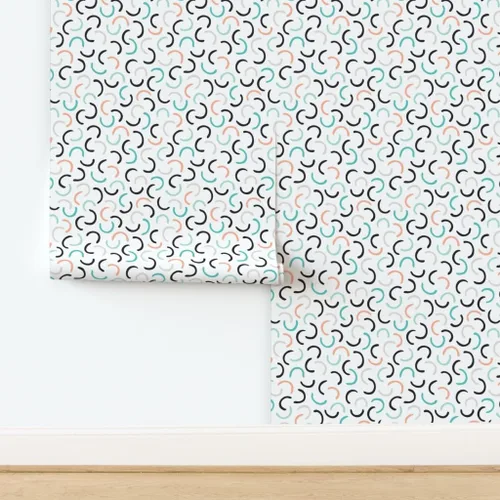 Vista 4 de Peel & Stick Wallpaper Swatch - Abstract Circles Mint Coral Geometric Scandinavian Memphis Style Circle Pastel Custom Removable Wallpaper by
