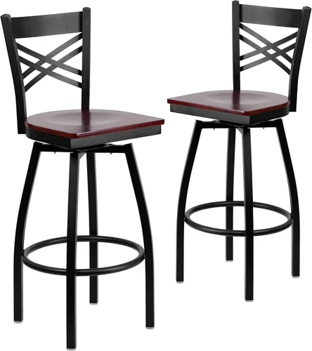 Vista 16 de Flash Furniture HERCULES Series Black ''X'' Taburete giratorio de metal – asiento de vinilo negro