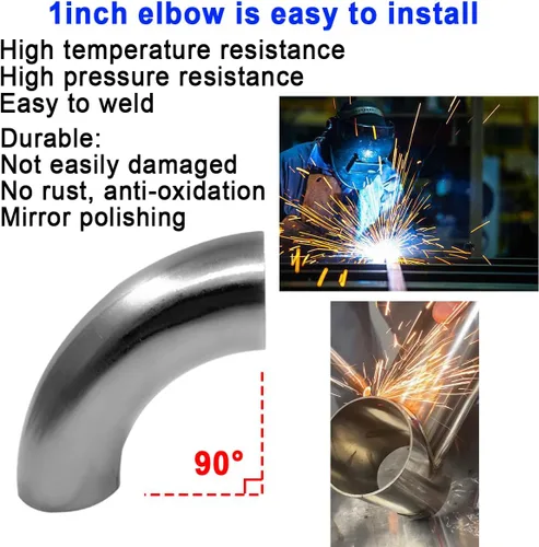 Vista 4 de 1 Inch 90 Degree Mandrel Bend Elbow SS304 Stainless Steel Bend Tube Exhaust Elbow Pipe for Car Modified Exhaust System 1" Piping Silver Tone (4PCS)