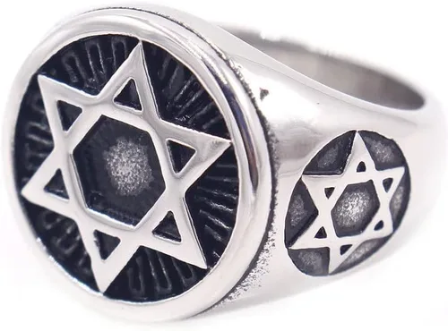 Vista 4 de Anillo de acero inoxidable para hombre, diseño de estrella de David con seis puntos, tamaño 7-13