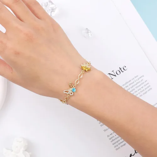 Vista 5 de Gold Plated Sunflower Butterfly Chain Bracelet for Women Sunflower Butterfly Chain Bracelet Rhinestone Insect Flower Alloy Bracelet Charms Bracelet