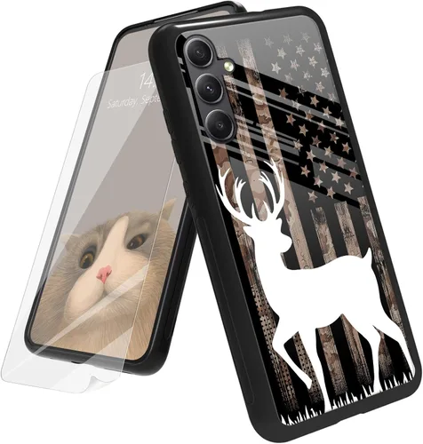 Vista 167 de Funda para Samsung Galaxy A12 5G con protector de pantalla, parte trasera de vidrio templado + TPU de silicona suave que absorbe los golpes