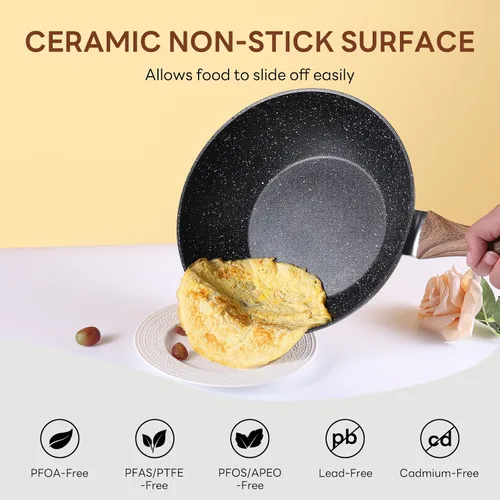 Vista 4 de Sweetcrispy Juego de 17 ollas y sartenes antiadherentes, juego de cocina no tóxico con asas que se mantienen frescas, negro natural