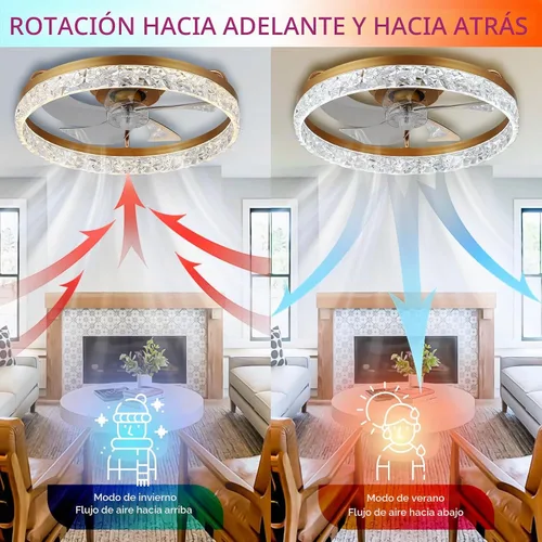 Vista 5 de FRIXCHUR Ventilador de techo de cristal dorado con luz y control remoto, lámpara de araña de 20 pulgadas 1-dorado