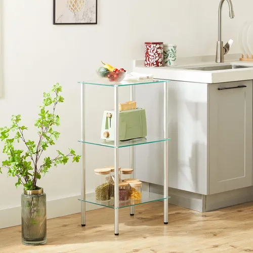 Vista 6 de HOOBRO Estante de cristal, unidad de estante de pie de baño de 3 niveles, estante de vidrio templado para espacio pequeño, organizador de soporte