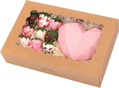 Vista 9 de Moretoes 32 cajas de galletas, cajas de panadería de 8 x 6 x 2.5 pulgadas Marrón-paquete de 32