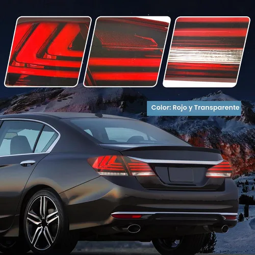 Vista 2 de Conjunto de luces traseras LED de repuesto para Honda Accord Sedán de 4 puertas 2013 2014 2015, lámparas traseras rojas transparentes con señal