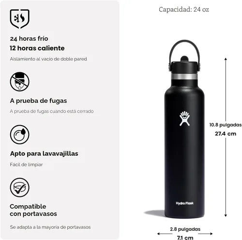 Vista 6 de Hydro Flask Botella de agua – Acero inoxidable aislado – Tapa con pajilla, antiderrames, a prueba de fugas, 24 onzas, rosa trillium
