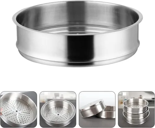 Vista 7 de Olla para verduras de acero inoxidable Dim Sum 11.8 in cesta de metal para cocinar al vapor Dim Sum bollos Verduras Pescado y Arroz Cesta de acero
