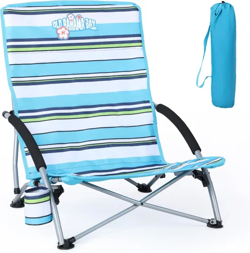 Vista 8 de Old Bahama Bay Paquete de 2 sillas de playa bajas, resistente capacidad de 350 libras, silla de arena plegable ligera con malla transpirable