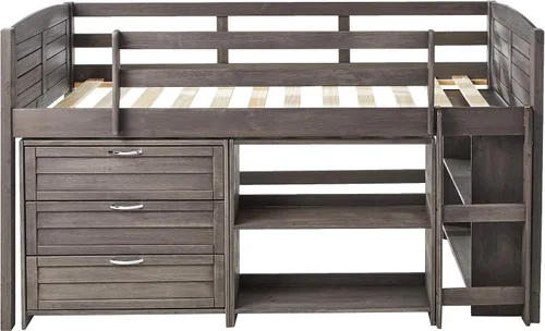 Vista 4 de Donco Kids Louver Twin Antique Grey Modular Low Loft Bed - Grupo B