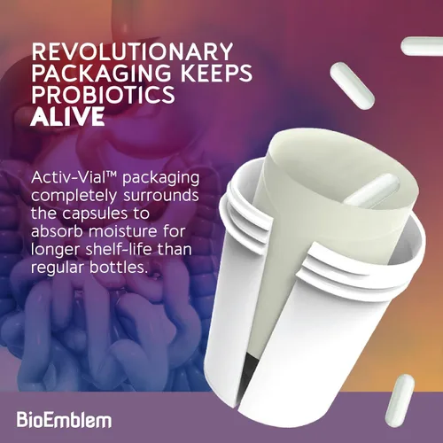 Vista 8 de BioEmblem Probióticos con prebióticos para mujeres y hombres, 55 mil millones de UFC 11 Strains with Postbiotics - Jerusalem Artichoke & Inulin