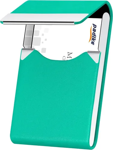 Vista 9 de Padike - Tarjetero de cuero para tarjetas de presentación, estuche metálico para tarjetas de nombre, tarjetero profesional delgado con cierre