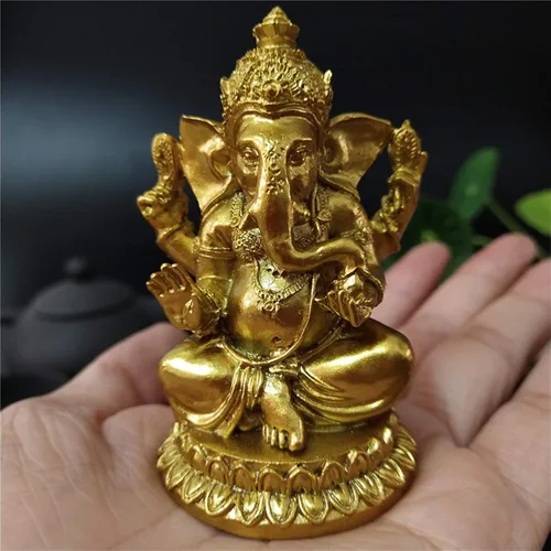 Vista 3 de Estatuas Doradas del Señor Ganesha - Estatua del Dios Elefante Hindú Escultura de Resina Figurilla India de Ganesh Buda Ornamentos de Decoración