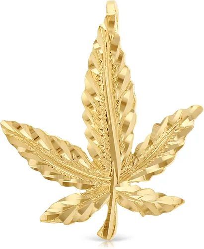 Vista 3 de Ioka 14K Yellow Gold Maple Leaves Marijuana Leaf Charm Pendant with 1.2mm Singapore Chain Necklace