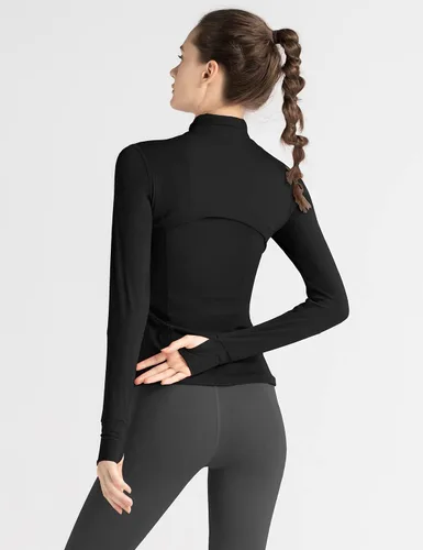Vista 2 de Locachy Chaqueta de entrenamiento deportiva con cremallera completa para mujer con bolsillos