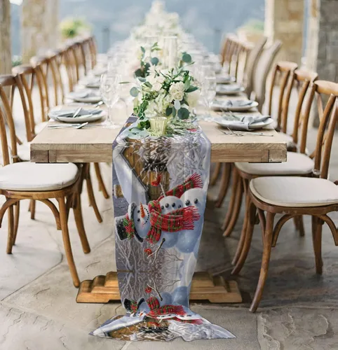 Vista 4 de Double Love Winter Christmas Chiffon Table Runner 55 Inches Long, Voile Sheer Tulle Runner for Rustic Wedding Reception Bridal Shower Decorations