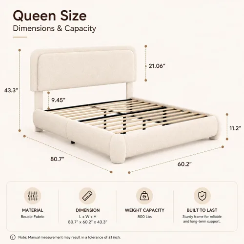 Vista 2 de Kelway Base de cama Queen Cloud, plataforma tapizada Queen con cabecero