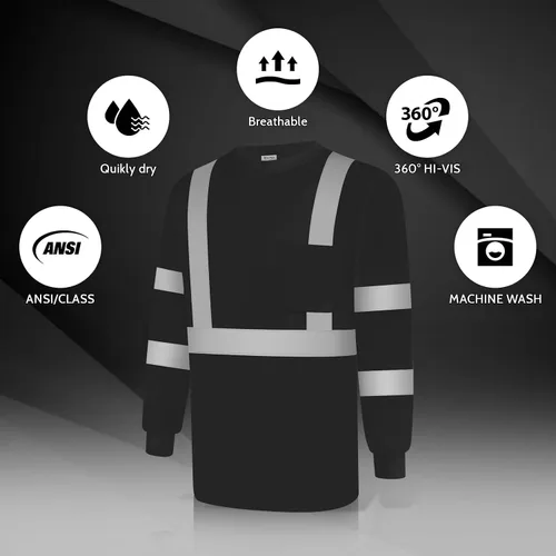 Vista 5 de Camisas de seguridad Uno Mejor para hombre Clase 3 Camisas de alta visibilidad, Camisas reflectantes de alta visibilidad para hombre y mujer