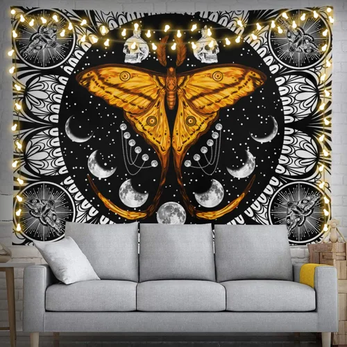 Vista 12 de feelacle Tapiz de luna de montaña, cielo nocturno estrellado, 60 x 40 pulgadas, blanco y negro, decoración de fiesta para dormitorio, sala de estar