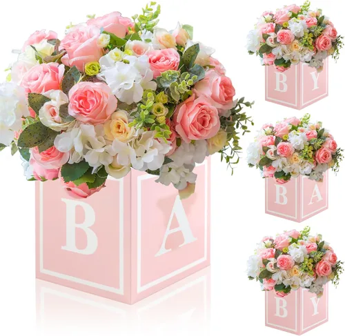 Vista 9 de 4 Piezas Cajas de Flores para Baby Shower Centros de Mesa Decoración Dorada Bloque de Bebé Soporte Floral Centro de Mesa Baby In Bloom Revelación
