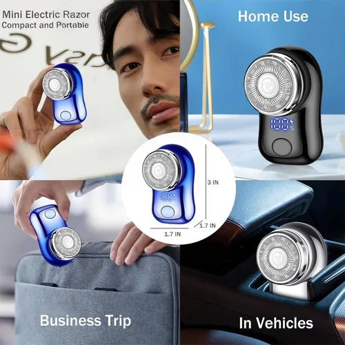 Vista 6 de Mini afeitadora eléctrica, portátil y potente maquinilla de afeitar para hombres y mujeres, recargable por USB C, pantalla de alimentación