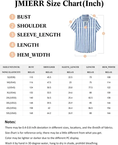 Vista 6 de JMIERR Camisas de vestir a rayas con botones y manga corta para hombre