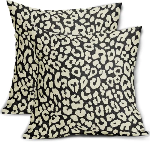 Vista 16 de Juego de 2 fundas de almohada con estampado de leopardo negro de 16 x 16 pulgadas, diseño de animal de guepardo, chinoiserie, fundas de almohada