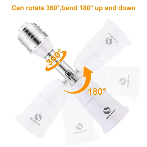 Vista 3 de RONG&LAN - Extensor de enchufe de luz E26/E27, 180 grados de flexión, adaptador extensor de enchufe, extensión ajustable E26/E27 a E26/E27