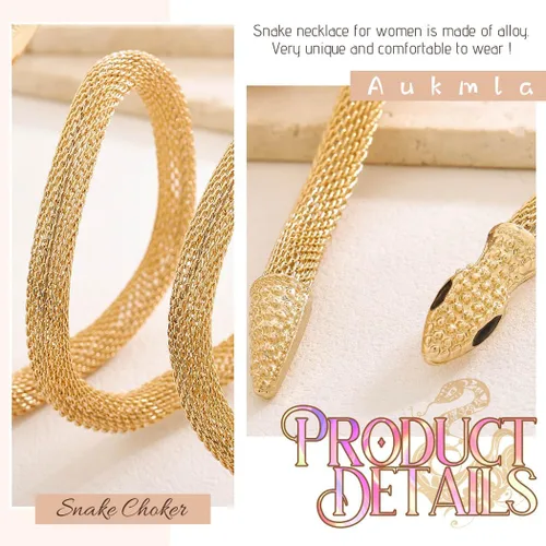 Vista 4 de Aukmla Gargantilla de serpiente, collares medusa dorados para mujer