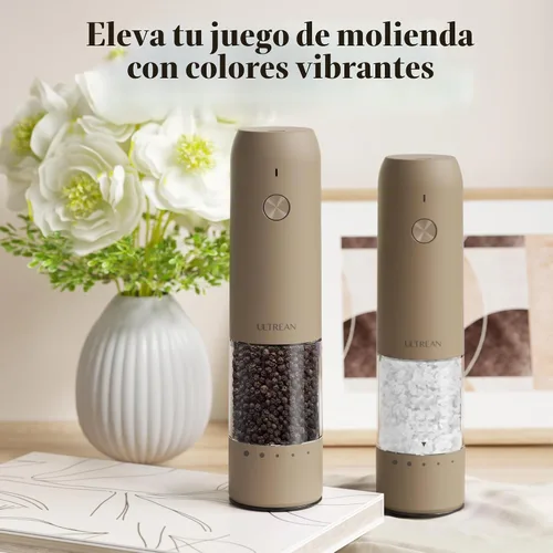 Vista 7 de Ultrean - Molinillo eléctrico de sal y pimienta, recargable, color marrón