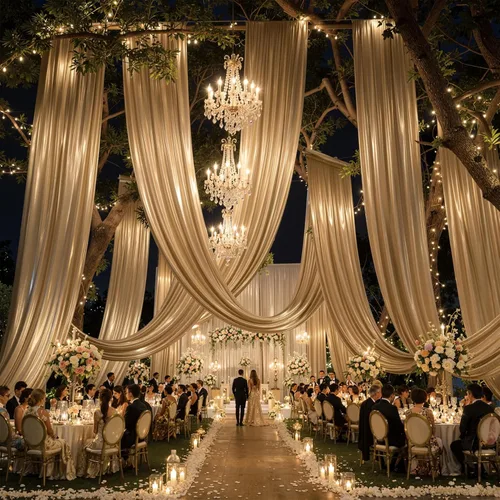 Vista 40 de Cortina de techo beige de 20 x 40 pies para bodas, 4 paneles sin arrugas, 40 pies de largo, cortinas drapeadas para bodas, cumpleaños y fiestas