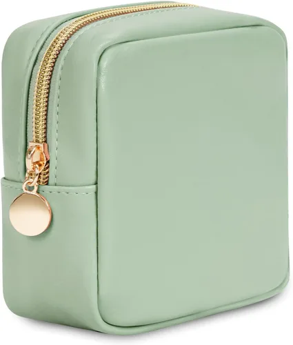 Vista 10 de Wandering Nature Pequeña bolsa de maquillaje para bolso, bolsa de cosméticos con cremallera para mujer, bolsa de viaje de cuero vegano ecológico