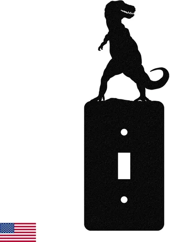 Vista 29 de Brachiosaurus Dinosaur - Placa de pared dúplex individual (potencia única, negro) American Steel Decorative Electrical Covers, 1-gang Outlet