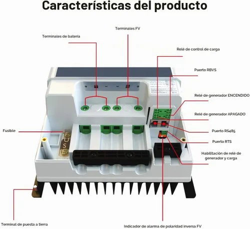 Vista 3 de EPEVER Controlador de carga solar MPPT 50A 12V/24V/36V/48V DC Identificación automática del voltaje del sistema Max.PV 150V Regulador del panel