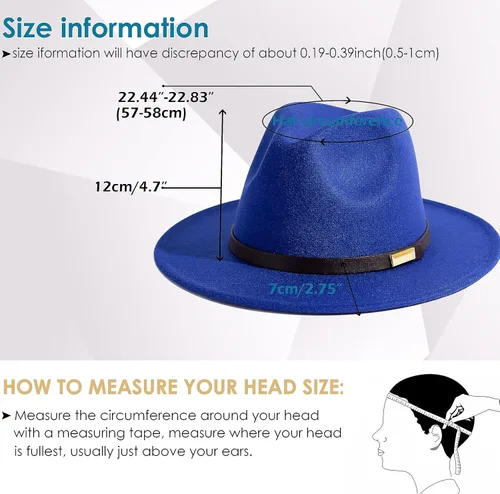 Vista 16 de Sombreros Fedora para hombre, sombrero Panamá de ala ancha con cinturón clásico Unisex Felt Fedora, Adjustable Fit, Breathable Sweatband, All-Day