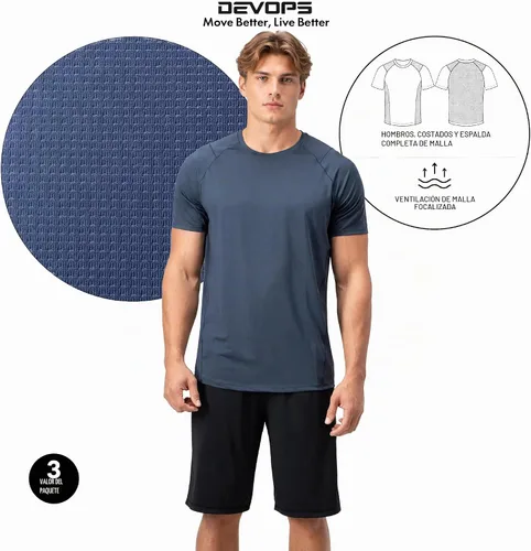 Vista 7 de DEVOPS Paquete de 3 camisetas atléticas de manga corta para hombre que Carbón / azul marino / acero